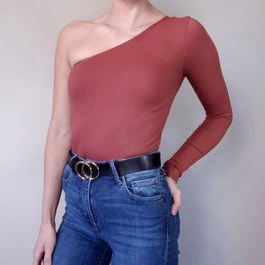 Pull&Bear One Shoulder Long Sleeve Top Rust